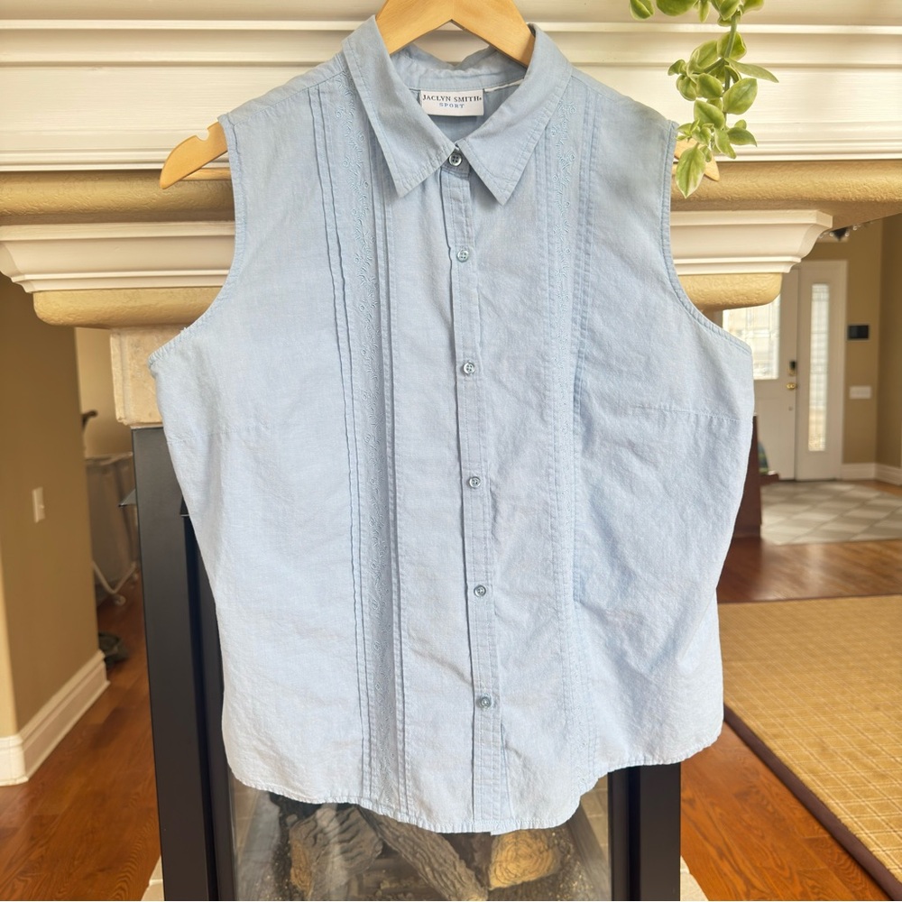 90s Vintgae Button Front Tank Top Embroidered Cottage Garden Casual Size L